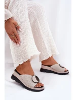 Dámské Kožené Sandály S Ozdobou Béžové model 21691670 - S.Barski