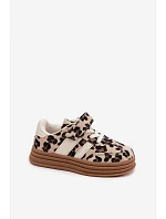 Dievčenské tenisky s leopardím vzorom na suchý zips Beige Satinia Dievčenské tenisky s leopardím vzorom na suchý zips Beige Satinia