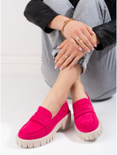 Komfortní růžové dámské  polobotky na plochém podpatku