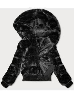 Čierna dámska kožušinová bunda (BR9748-1)