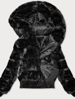 Čierna dámska kožušinová bunda (BR9748-1)