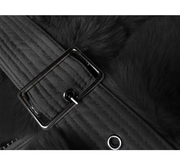 Čierna dámska zimná bunda s kožušinou (2M-008)