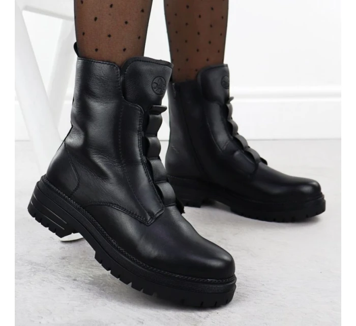 Dámské černé kožené boty model 21905958 - Rieker Dámské černé kožené boty model 21905958 - Rieker