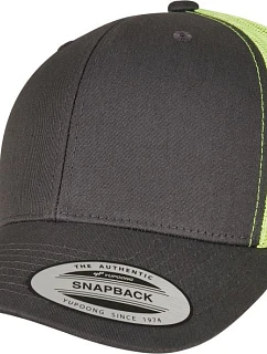Flexfit 6606/6606T 6-panelová vintage čiapka „Trucker“ 55.6606 antracitová/neónovo zelená