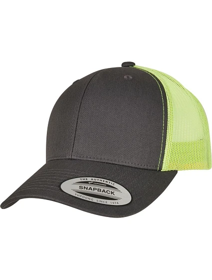 Flexfit 6606/6606T 6-panelová vintage čiapka „Trucker“ 55.6606 antracitová/neónovo zelená