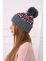 Dámska čiapka Ellen s brmbolcom K325 tmavo šedá + červená Dámska čiapka Ellen s brmbolcom K325 tmavo šedá + červená