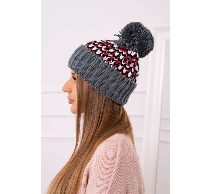 Dámska čiapka Ellen s brmbolcom K325 tmavo šedá + červená Dámska čiapka Ellen s brmbolcom K325 tmavo šedá + červená