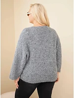 Dámský svetr Plus Size s výstřihem do V a širokým rukávem šedý
