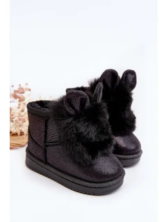 Dziecięce Śniegowce Ocieplane Futerkiem Z Uszkami Czarne Betty