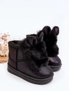 Dziecięce Śniegowce Ocieplane Futerkiem Z Uszkami Czarne Betty