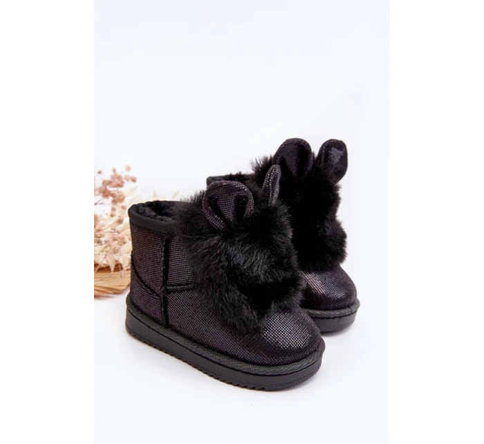 Dziecięce Śniegowce Ocieplane Futerkiem Z Uszkami Czarne Betty Dziecięce Śniegowce Ocieplane Futerkiem Z Uszkami Czarne Betty