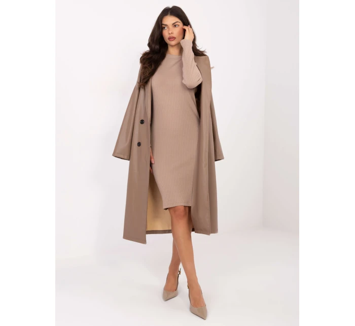 Sukienka RV SK model 21787946 ciemny bezowy - FPrice Sukienka RV SK model 21787946 ciemny bezowy - FPrice