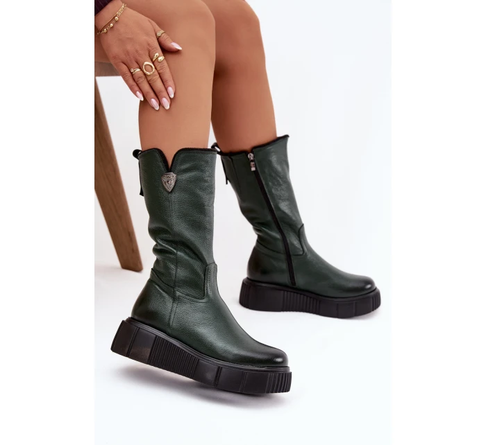 Dámske kožené topánky so zateplením Zazoo - olivové Dámske kožené topánky so zateplením Zazoo - olivové