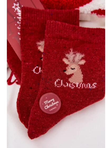 Dámske vianočné ponožky s motívom soba - červené, alpaková vlna Dámske vianočné ponožky s motívom soba - červené, alpaková vlna