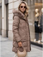 Dámska zimná prešívaná bunda s kapucňou, béžová, FashionStreet TY5821 Dámska zimná prešívaná bunda s kapucňou, béžová, FashionStreet TY5821