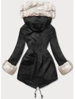 Černá bunda parka s kožešinovou podšívkou model 21246670 - J.STYLE