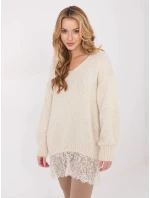 Dámský svetr v barvě ecru s přídavkem mohéru model 21818071 - Factory Price Dámský svetr v barvě ecru s přídavkem mohéru model 21818071 - Factory Price
