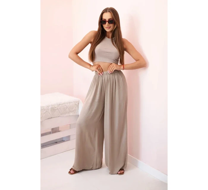 Dámske široké nohavice z viskózy s elastickým ťavím pásom