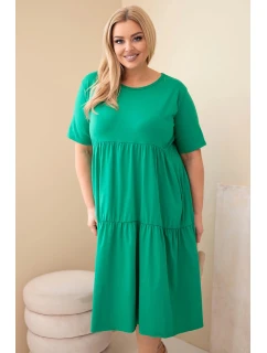 Dámske bavlnené šaty s krátkymi rukávmi a volánom v zelenej farbe