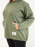 Dámska mikina Plus Size z viskózy s kapucňou a klokaním vreckom, farba khaki