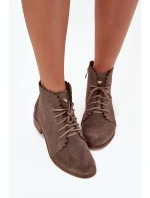 Zazoo 2964 Zamszowe Botki Na Płaskim Obcasie Ciemnobeżowe