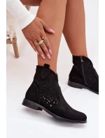 Dámské otevřené kotníkové boty na nízkém podpatku model 21961114 Černé - S.Barski Dámské otevřené kotníkové boty na nízkém podpatku model 21961114 Černé - S.Barski