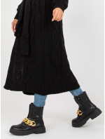 Čierny dlhý sveter s opaskom na zaväzovanie RUE PARIS