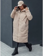 Dámská zimní dlouhá bunda oversize s kapucí tmavě béžová Dstreet model 21979728 - FashionStreet