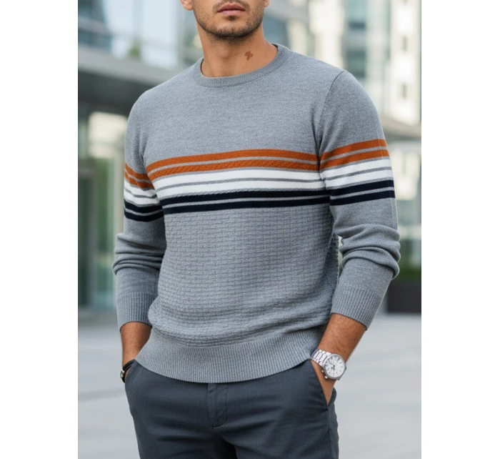 Pánský pruhovaný šedý svetr Dstreet model 21994032 - FashionStreet