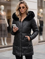 Dámska zimná prešívaná bunda s kapucňou, čierna, FashionStreet TY5738