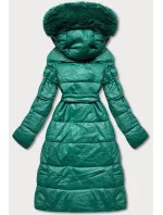 Dámska bunda s kožušinovým golierom zelená (ag6-28)