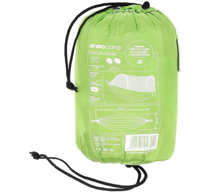 CHLADNÝ TURISTICKÝ HAMMAK PRE 2 OSOBY 300x140 cm S ODSTRAŇOVATEĽNÝM MOSKETOM