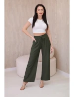 Viskózové nohavice so širokými nohavicami khaki