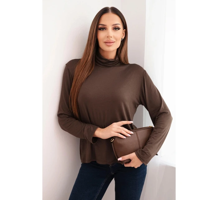Dámska viskózna blúzka s rolákom a dlhými rukávmi hnedá