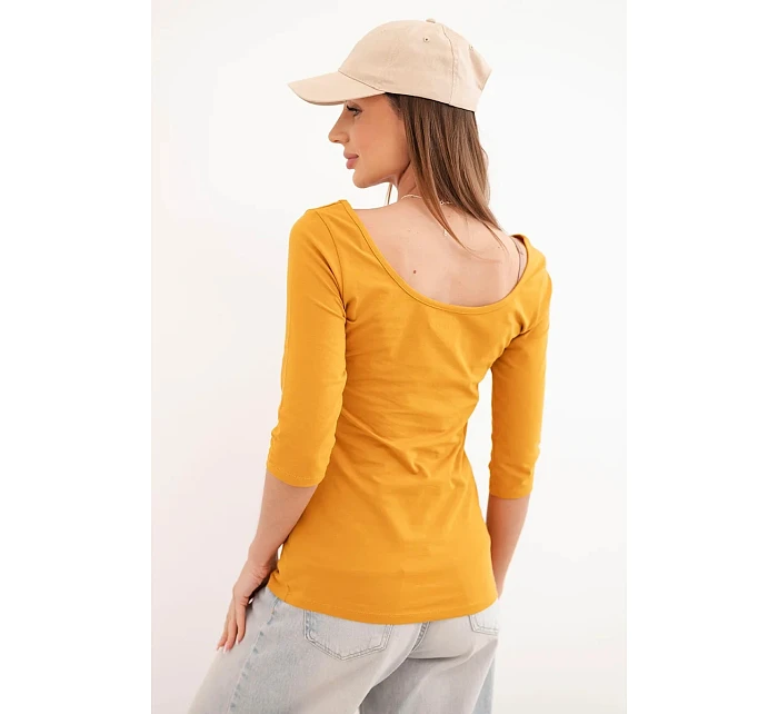 Blúzka s okrúhlym výstrihom tmavá horčica