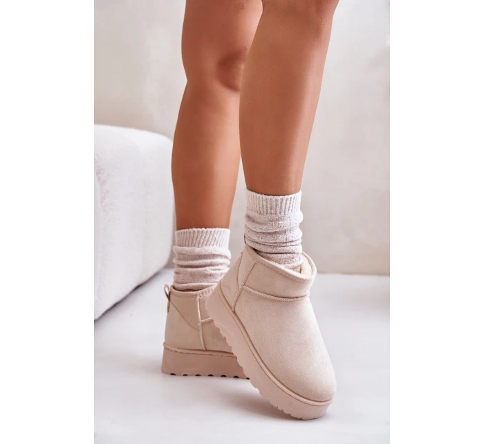 Śniegowce Damskie Na Platformie Ocieplane Futerkiem Jasnobeżowe Xamella