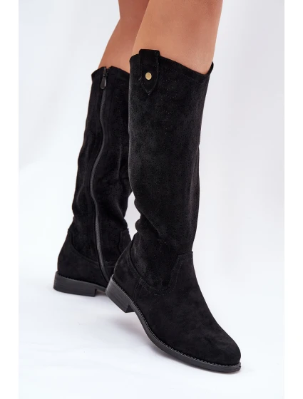 Kozaki Na Płaskim Obcasie Z Ażurowym Wzorem S.Barski HY51-062 Czarne