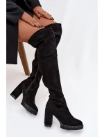 Dámské kozačky nad koleno na  semišová černá model 21757635 - Boto