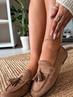 Dámské mokasíny ploché s třásněmi hnědé model 21919041 - Boto