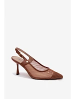 Kožené Síťované Dámské Sandály Lodičky Na Podpatku Maciejka K7507-29 Hnědé