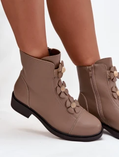 Dámske čižmy Jezzi - zateplené s ozdobnými kvetmi, béžové