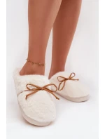 Dámske chlpaté papuče s mašľou - ecru Minella