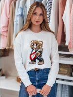 Dámský oversize svetr s medvídkem bílý Dstreet model 21986137 - FashionStreet
