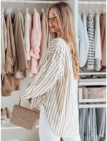 Dámske nadrozmerné tričko s predĺženým zadným dielom SAMONE v béžovej farbe s bielymi pruhmi FashionStreet DY0463