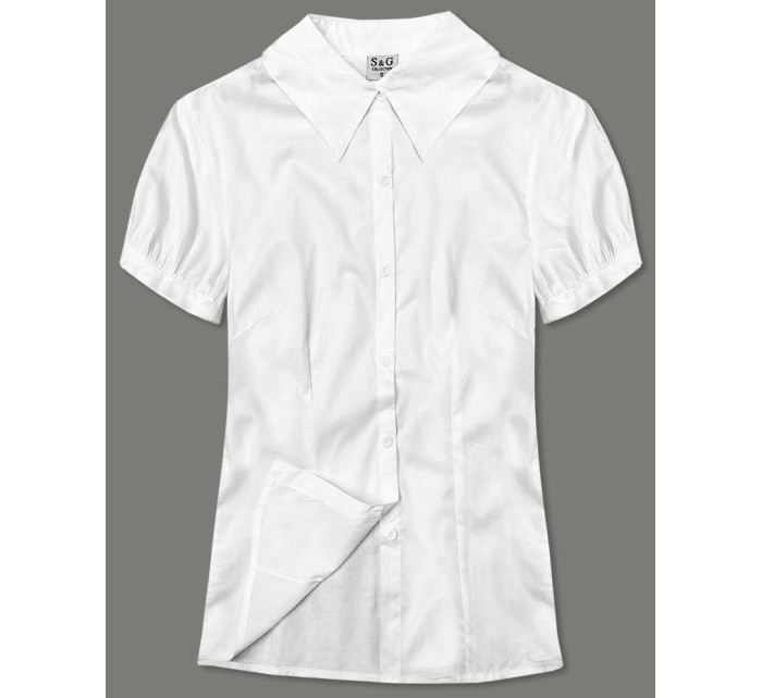 Biela dámska košeľa s krátkymi rukávmi (0332#)