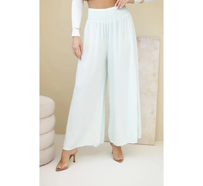 Dámske nohavice z viskózy s elastickým pásom mätovej farby