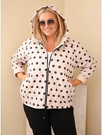 Dámska bunda vo veľkosti Plus Size s kapucňou a bodkami, béžová