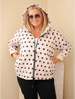 Dámska bunda vo veľkosti Plus Size s kapucňou a bodkami, béžová