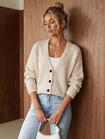 Dámsky voľný kardigán na gombíky, svetlo béžový, FashionStreet MY2575