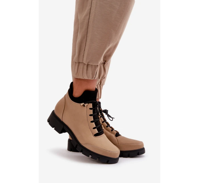 Niskie Botki Damskie Ocieplane Z Eko Skóry Beżowe Erisabelle Niskie Botki Damskie Ocieplane Z Eko Skóry Beżowe Erisabelle